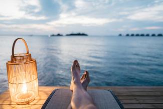 Sitting on dock.