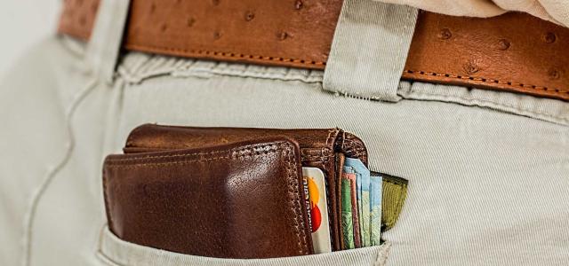 Credit cards in wallet in back pocket.